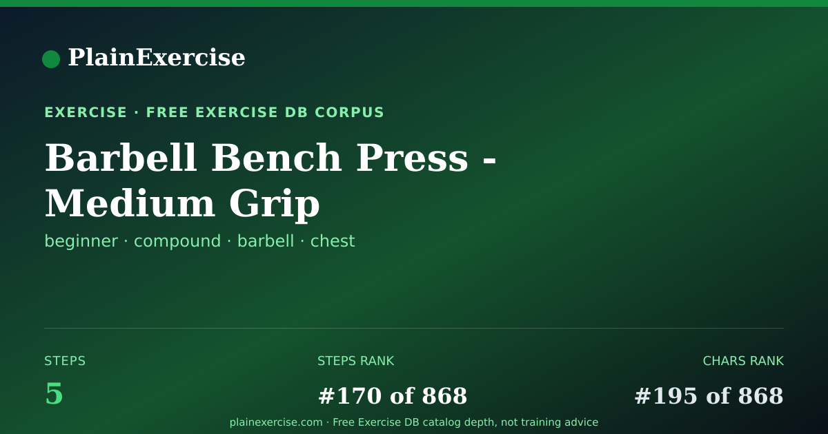 Shareable card for Barbell Bench Press - Medium Grip guide | PlainExercise