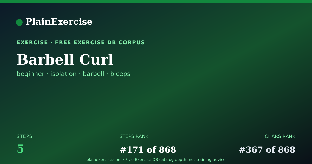 Shareable card for Barbell Curl: how to, muscles, variations | PlainExercise