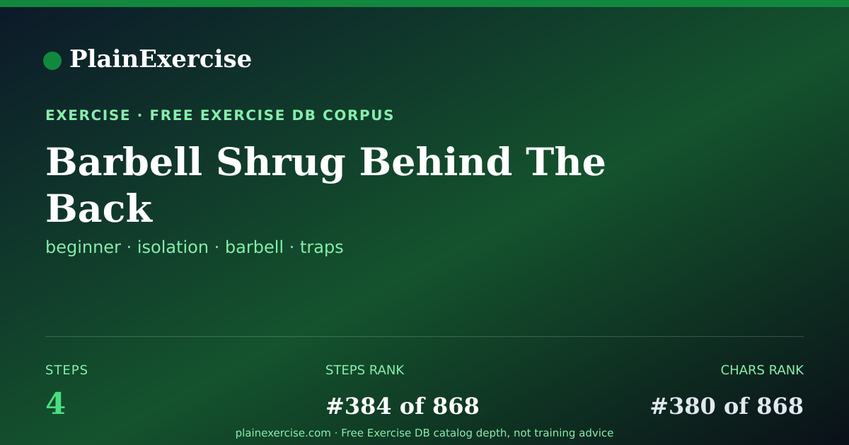 Shareable card for Barbell Shrug Behind The Back guide | PlainExercise