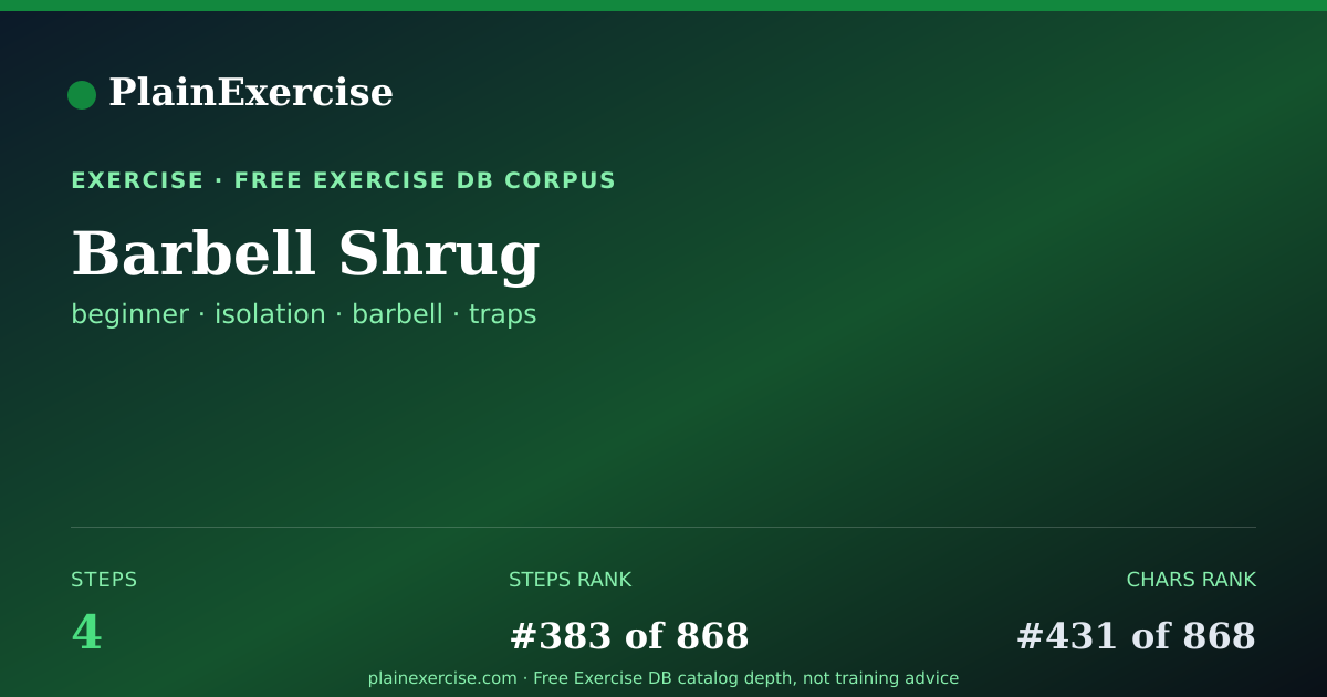 Shareable card for Barbell Shrug: how to, muscles, variations | PlainExercise