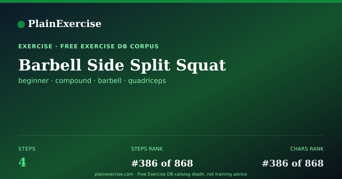 Shareable card for Barbell Side Split Squat guide | PlainExercise