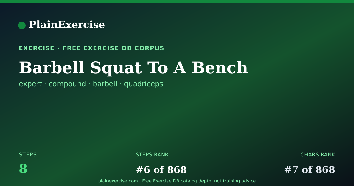 Shareable card for Barbell Squat To A Bench guide | PlainExercise
