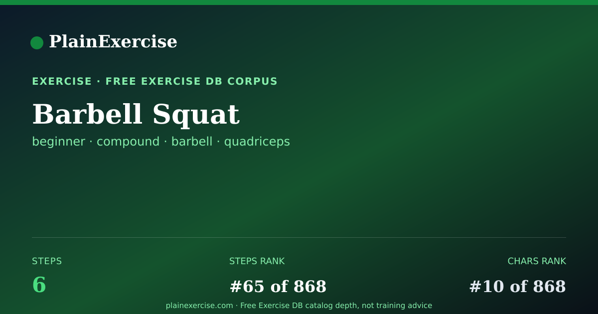 Shareable card for Barbell Squat: how to, muscles, variations | PlainExercise