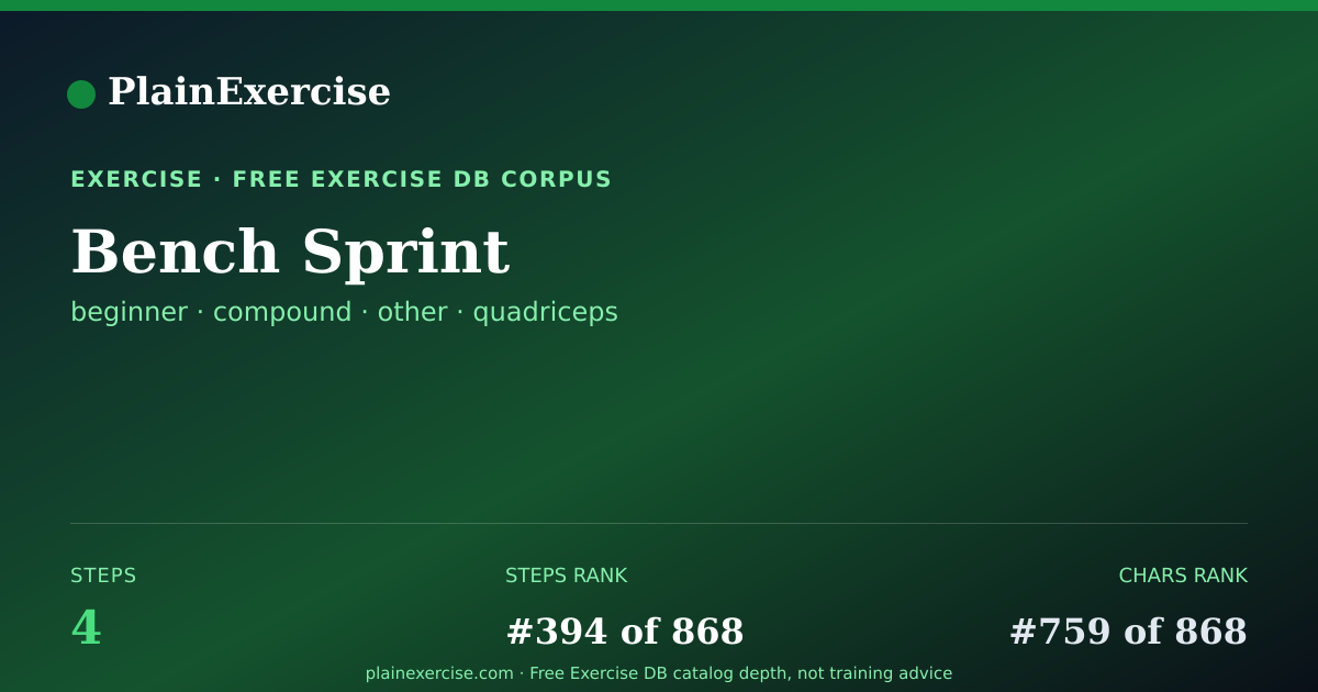 Shareable card for Bench Sprint: how to, muscles, variations | PlainExercise