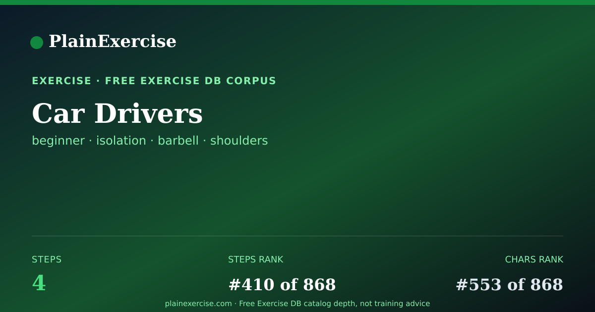Shareable card for Car Drivers: how to, muscles, variations | PlainExercise