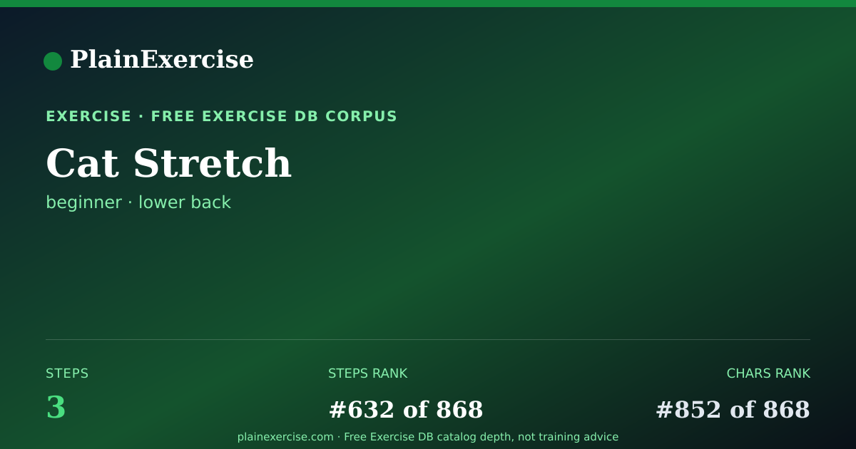 Shareable card for Cat Stretch: how to, muscles, variations | PlainExercise