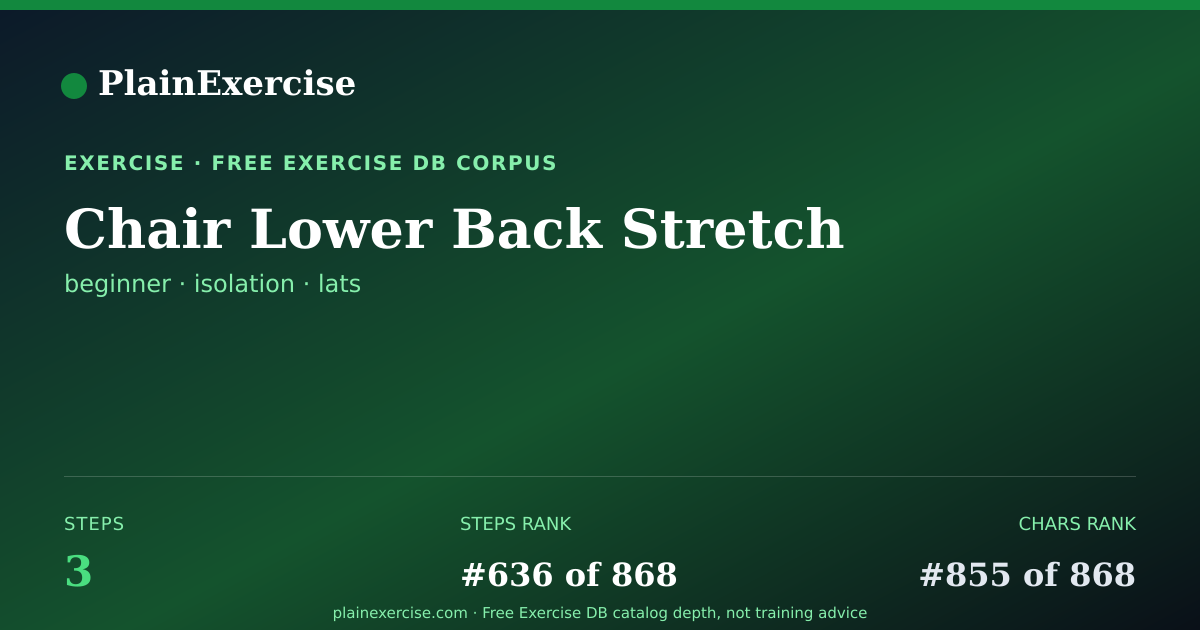 Shareable card for Chair Lower Back Stretch guide | PlainExercise