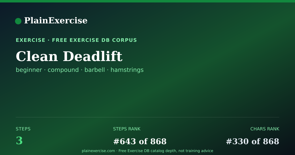 Shareable card for Clean Deadlift: how to, muscles, variations | PlainExercise