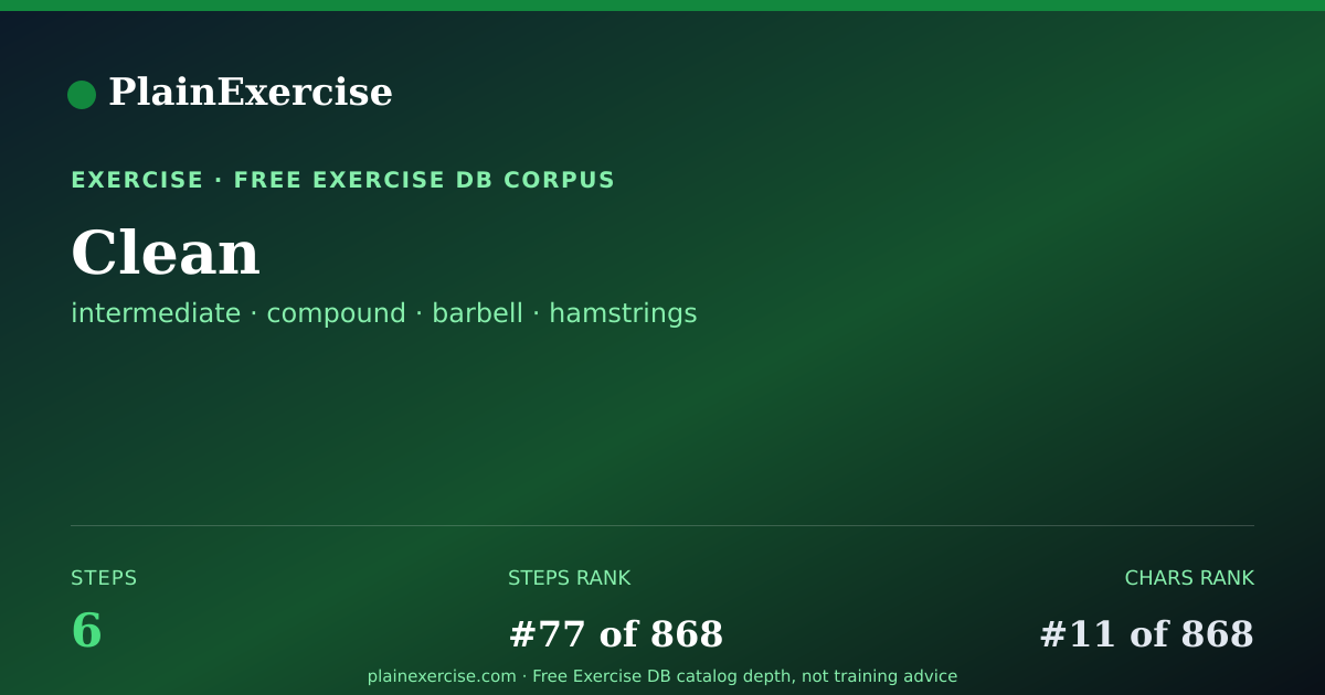 Shareable card for Clean: how to, muscles, variations | PlainExercise