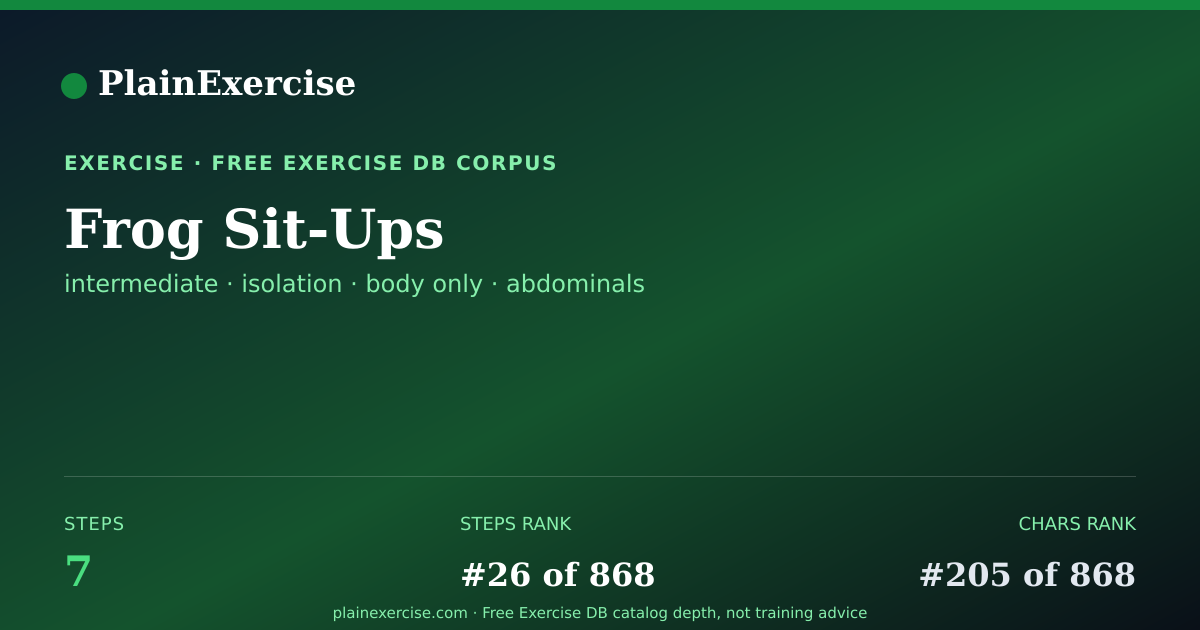 Shareable card for Frog Sit-Ups: how to, muscles, variations | PlainExercise