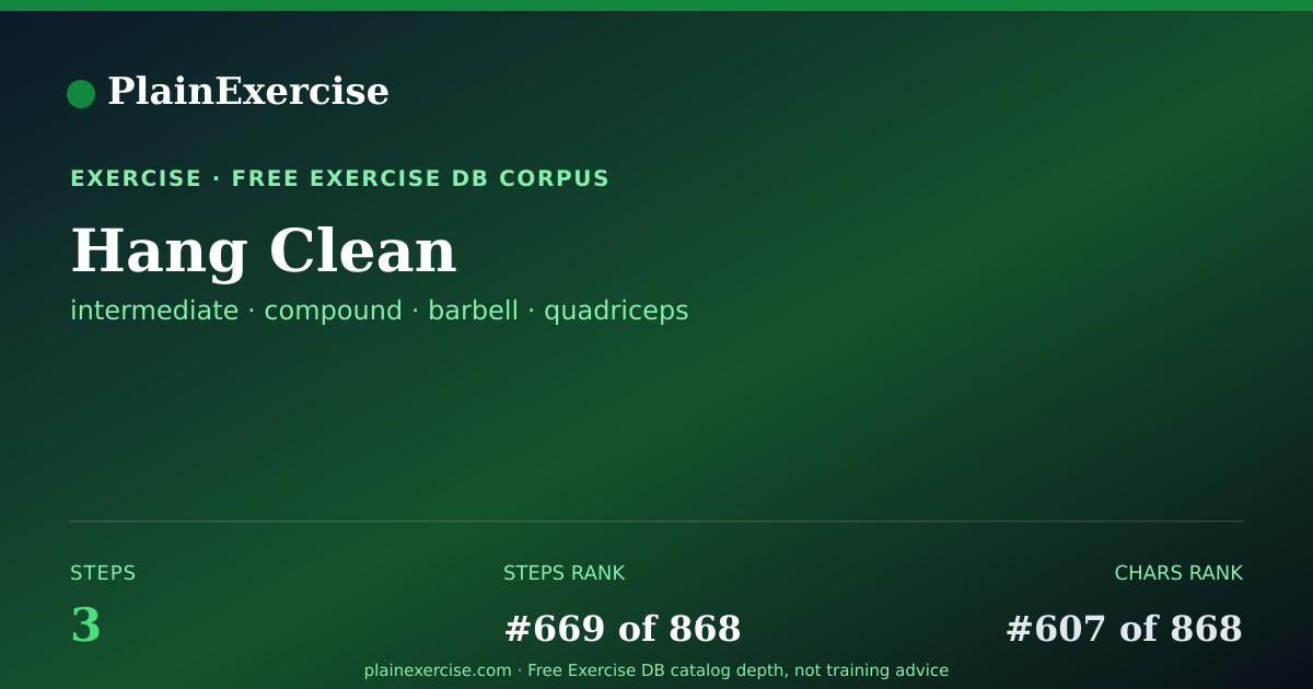 Shareable card for Hang Clean: how to, muscles, variations | PlainExercise
