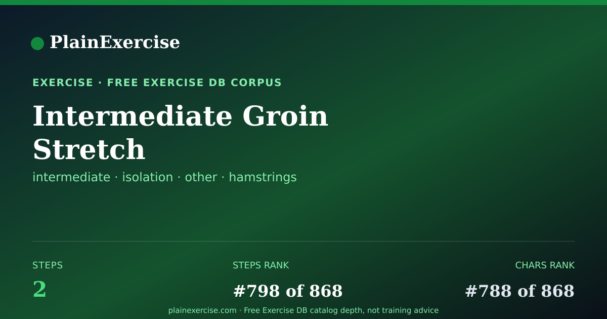Shareable card for Intermediate Groin Stretch guide | PlainExercise