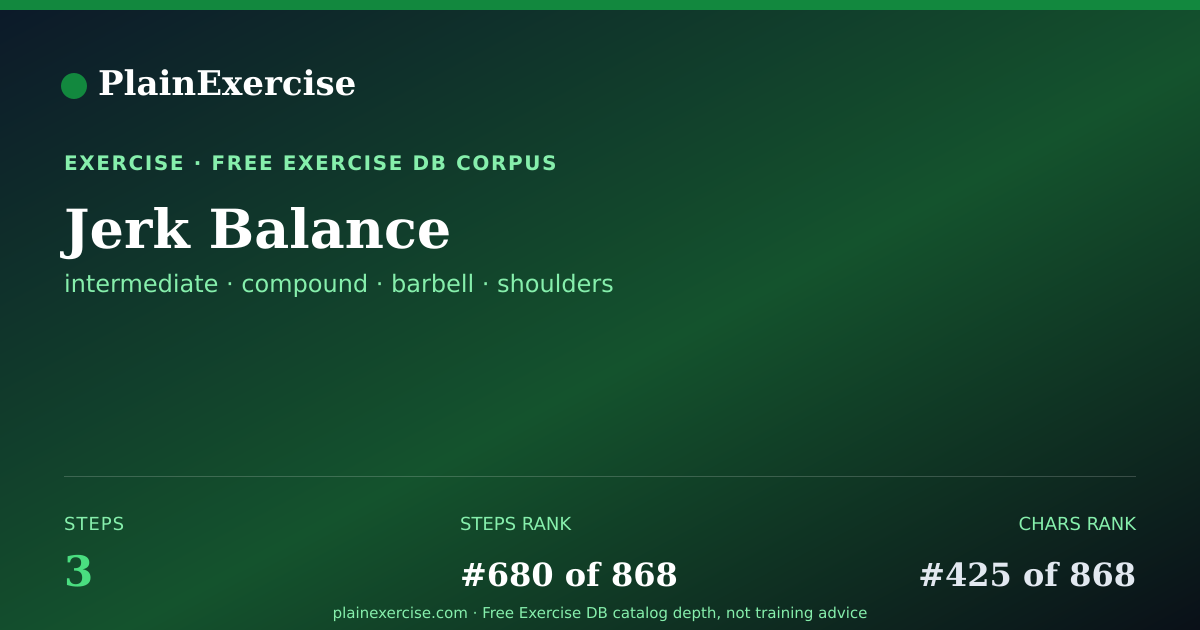 Shareable card for Jerk Balance: how to, muscles, variations | PlainExercise