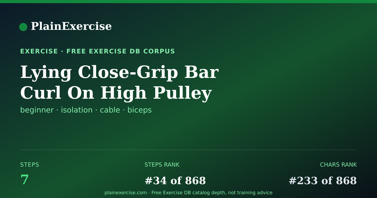 Shareable card for Lying Close-Grip Bar Curl On High Pulley | PlainExercise
