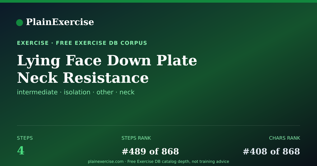 Shareable card for Lying Face Down Plate Neck Resistance guide | PlainExercise