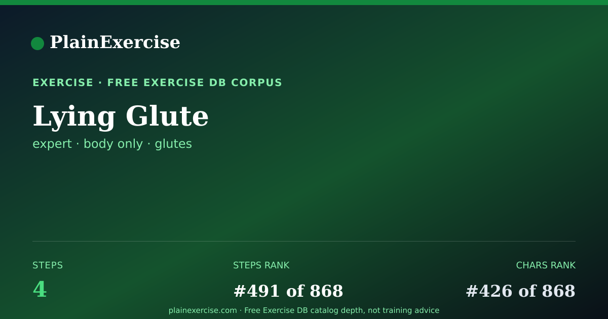 Shareable card for Lying Glute: how to, muscles, variations | PlainExercise