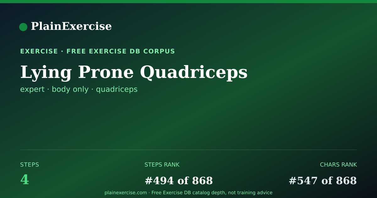 Shareable card for Lying Prone Quadriceps guide | PlainExercise