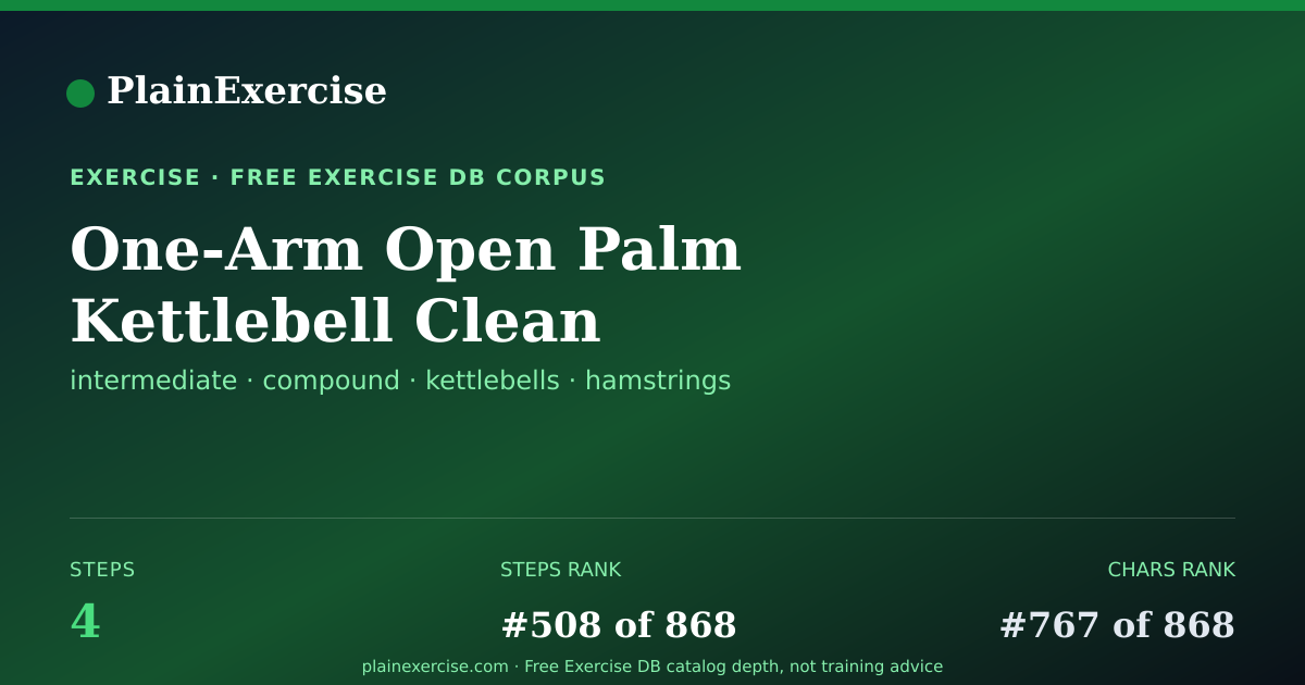 Shareable card for One-Arm Open Palm Kettlebell Clean guide | PlainExercise