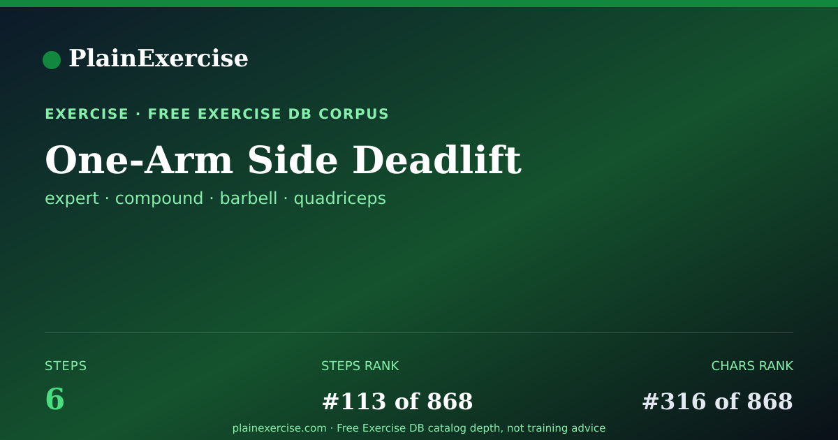Shareable card for One-Arm Side Deadlift guide | PlainExercise