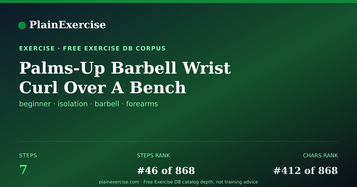 Shareable card for Palms-Up Barbell Wrist Curl Over A Bench | PlainExercise