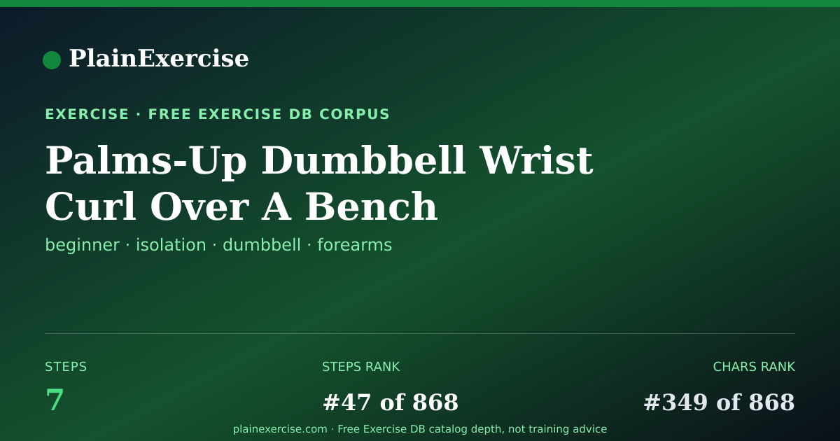 Shareable card for Palms-Up Dumbbell Wrist Curl Over A Bench | PlainExercise