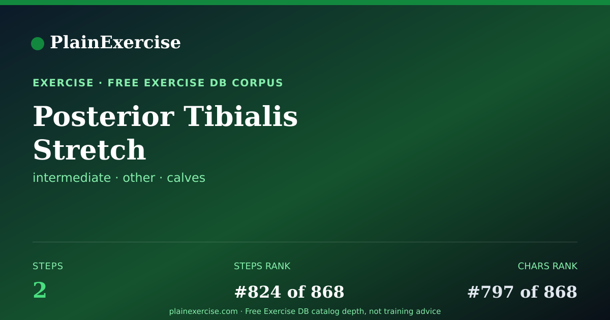 Shareable card for Posterior Tibialis Stretch guide | PlainExercise