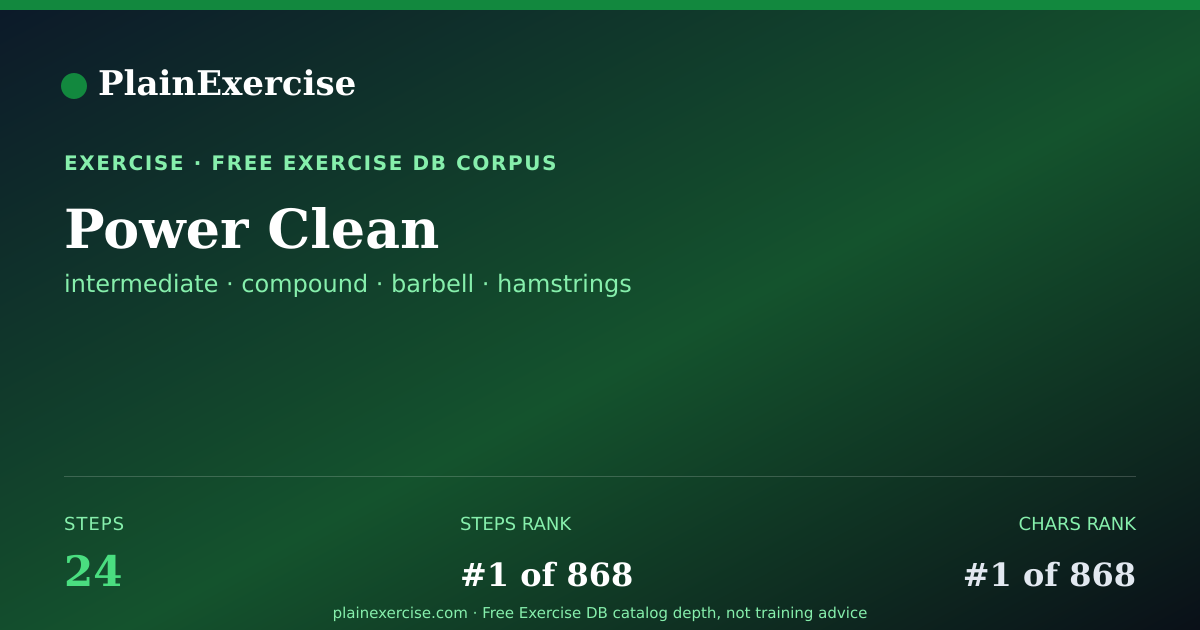 Shareable card for Power Clean: how to, muscles, variations | PlainExercise