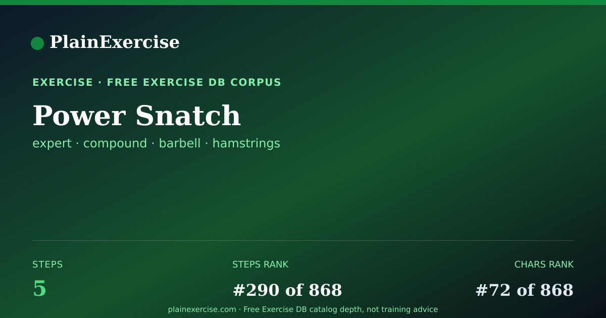 Shareable card for Power Snatch: how to, muscles, variations | PlainExercise