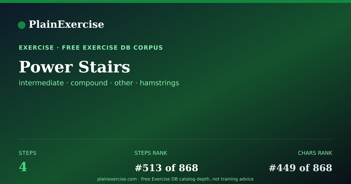 Shareable card for Power Stairs: how to, muscles, variations | PlainExercise