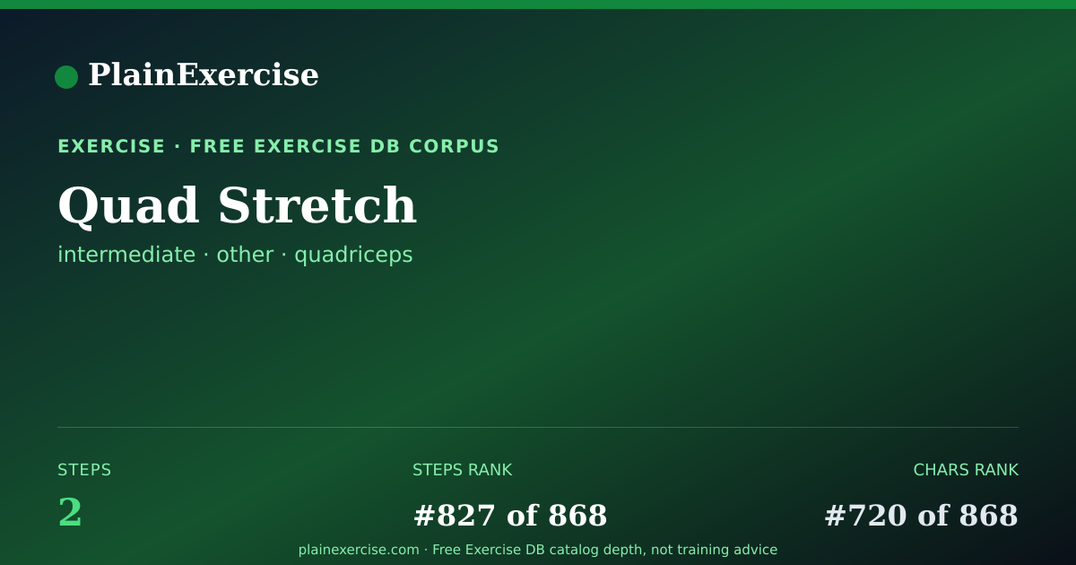 Shareable card for Quad Stretch: how to, muscles, variations | PlainExercise