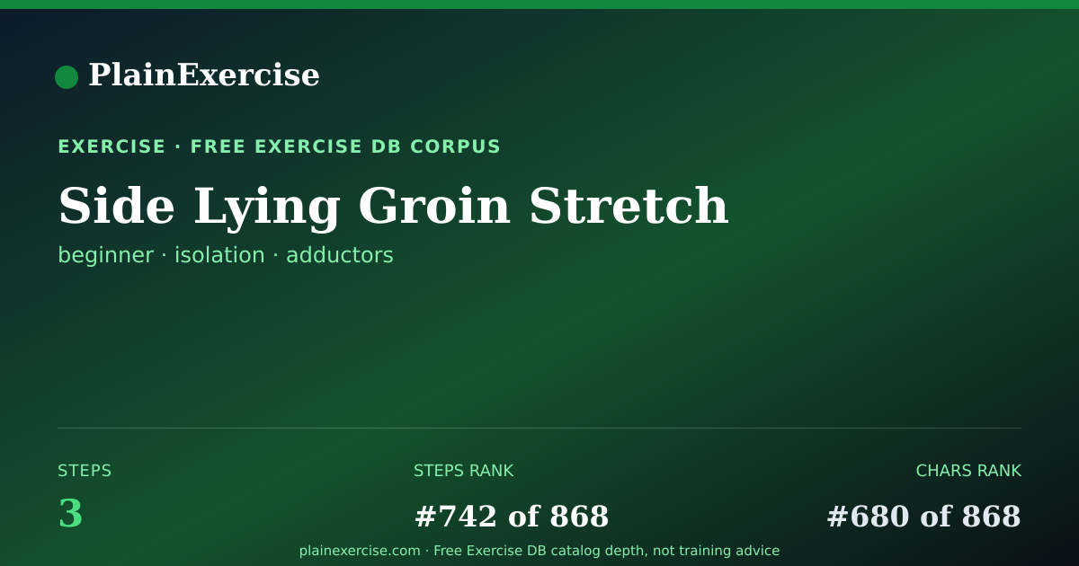 Shareable card for Side Lying Groin Stretch guide | PlainExercise