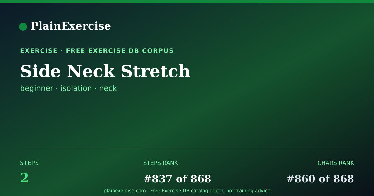 Shareable card for Side Neck Stretch: how to and muscles worked | PlainExercise