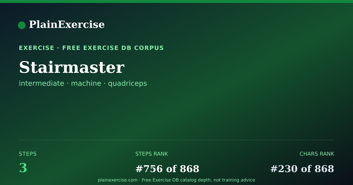 Shareable card for Stairmaster: how to, muscles, variations | PlainExercise