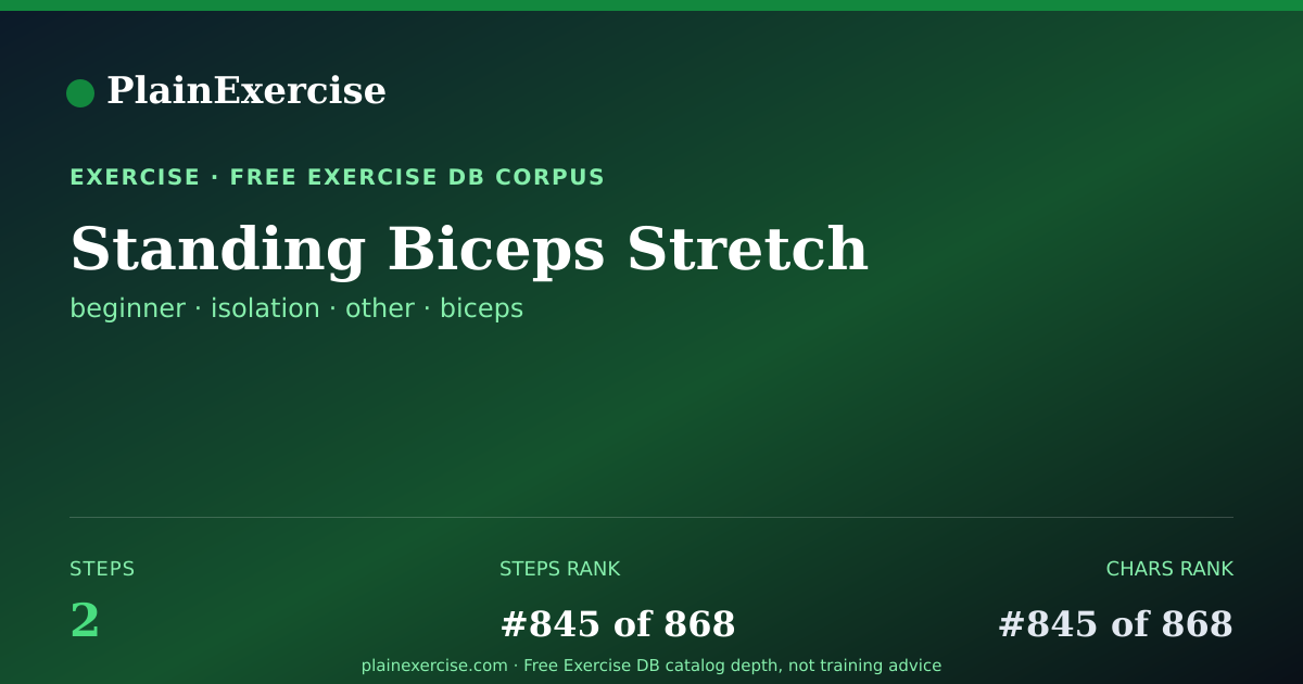 Shareable card for Standing Biceps Stretch guide | PlainExercise