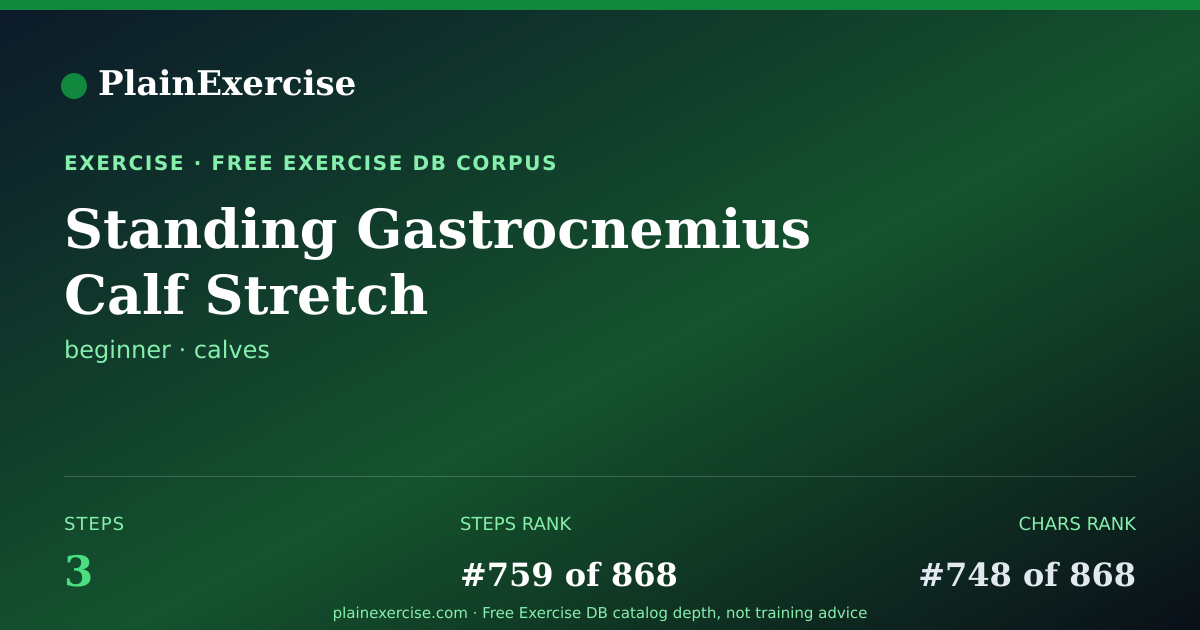 Shareable card for Standing Gastrocnemius Calf Stretch guide | PlainExercise