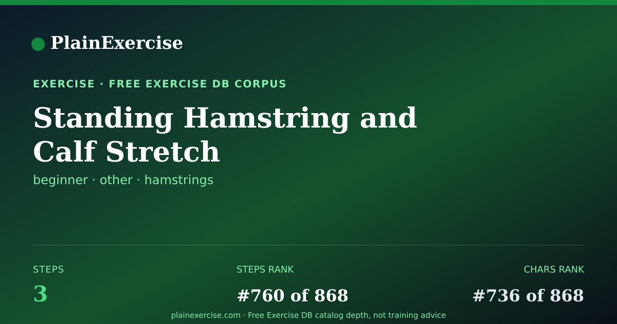Shareable card for Standing Hamstring and Calf Stretch guide | PlainExercise