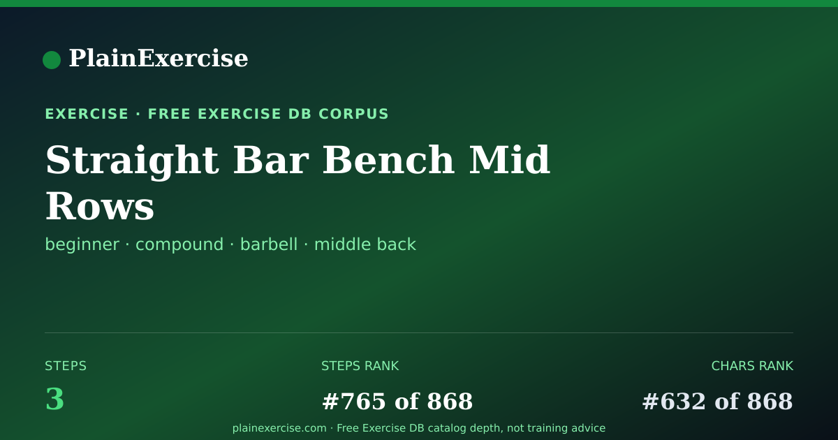 Shareable card for Straight Bar Bench Mid Rows guide | PlainExercise